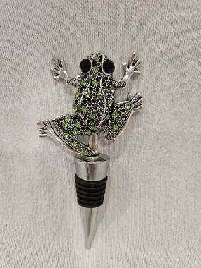 Frog Wine Stopper with Green Crystal Accents